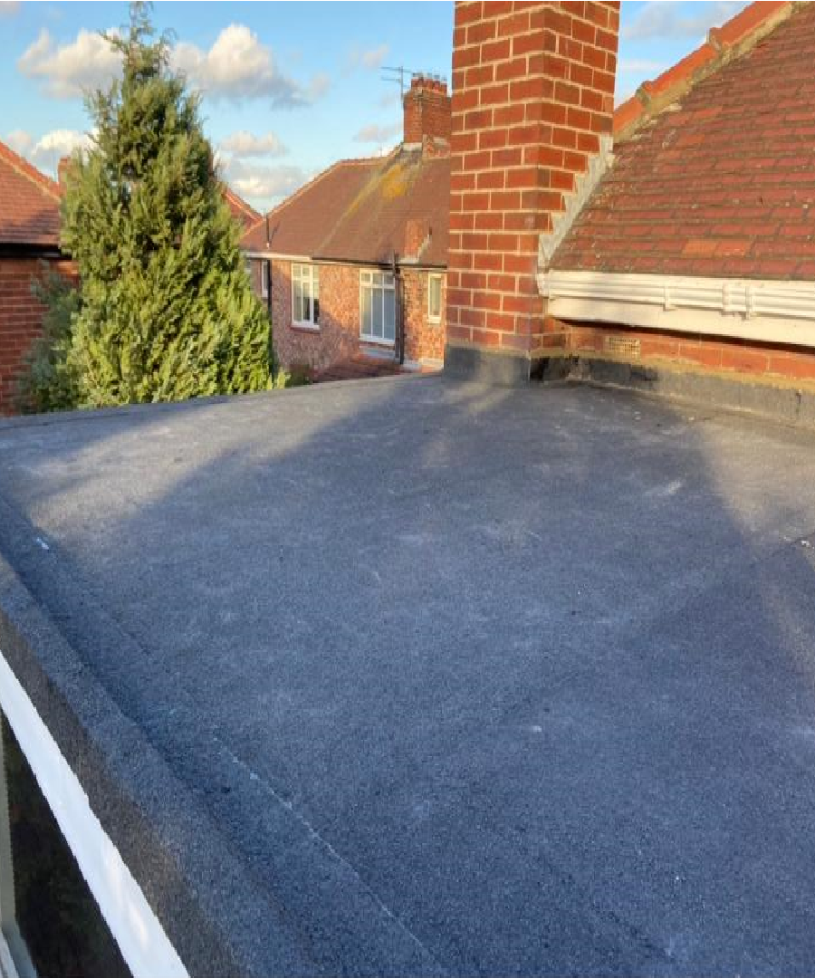 Flat roof after GRP overlay